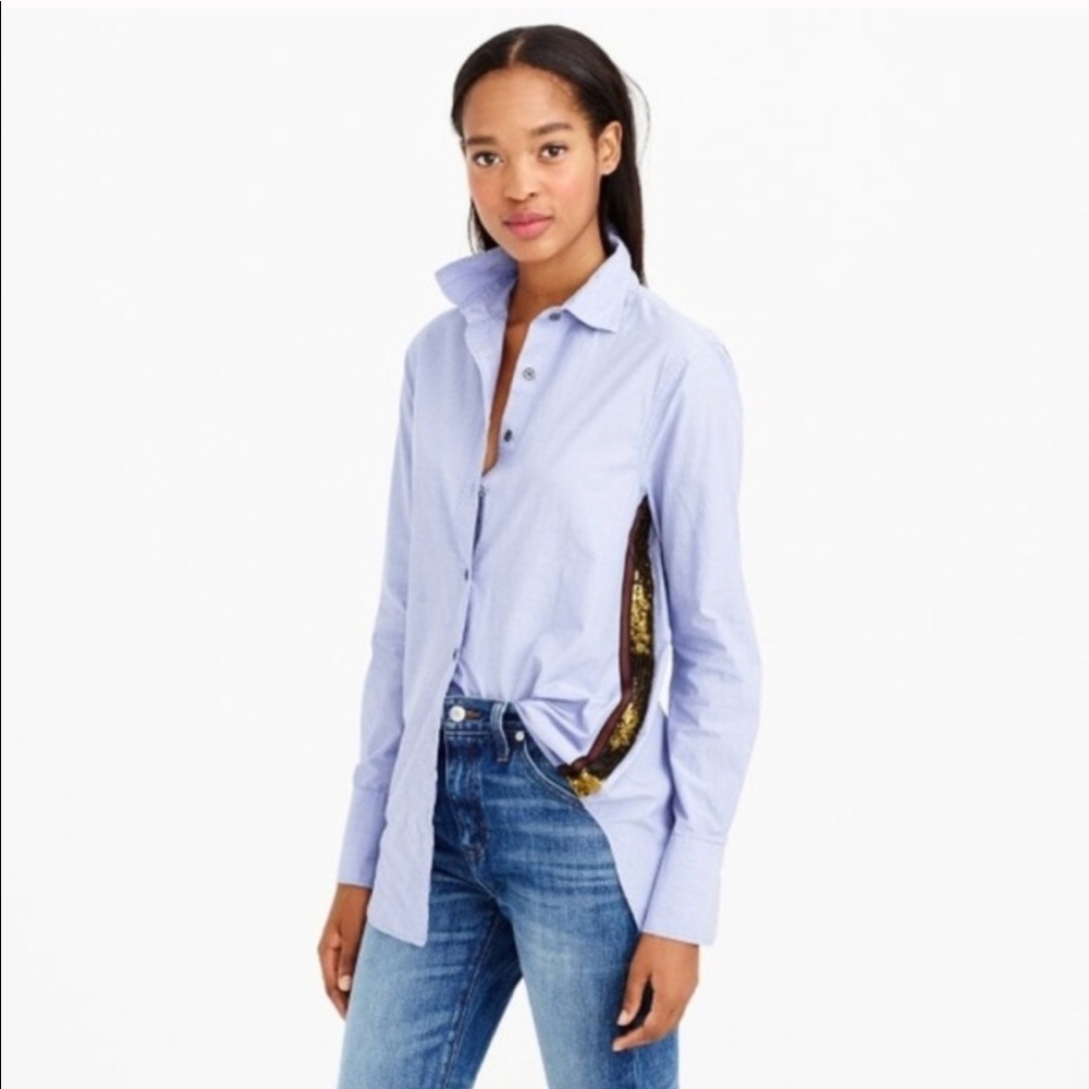 J. Crew sequin side stripe button down - Size 8!